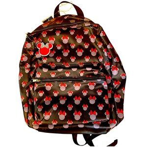 Minnie Mouse Backpack Travel Bag Black Faux Leather